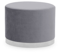 Premier Housewares Interiors By Premier Grey And Silver Round Footstool, Velvet Ottoman Footstool With Silver Base, Pouffe Footstool For Home