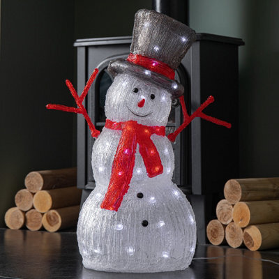 Samuel Alexander 55Cm Light Up Acrylic Christmas Snowman With Top Hat & Scarf With White Leds - image 1