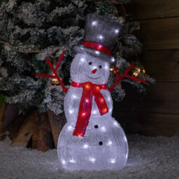 Samuel Alexander 55Cm Light Up Acrylic Christmas Snowman With Top Hat & Scarf With White Leds - thumbnail 3
