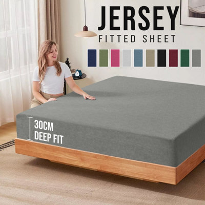 Ameha 100% Cotton Jersey Fitted Sheet Burgundy Soft Anti Allergy 30Cm Extra Deep Easy Care King Bed Sheets 150 X 200 Cm - image 1