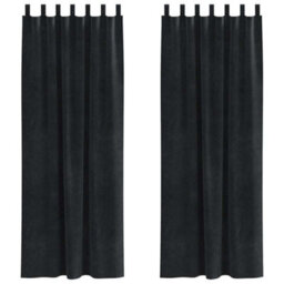 Berkfield Blackout Curtains With Hanging Loops 2 Pcs Black Velvet - thumbnail 2