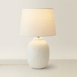 Valuelights Harrison Taper Lamp Shade White Geometric Ribbed Pattern Gloss Medium Table Lamp - thumbnail 2