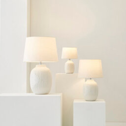 Valuelights Harrison Taper Lamp Shade White Geometric Ribbed Pattern Gloss Medium Table Lamp - thumbnail 6