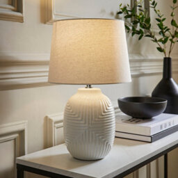 Valuelights Harrison Taper Lamp Shade White Geometric Ribbed Pattern Gloss Medium Table Lamp - thumbnail 1