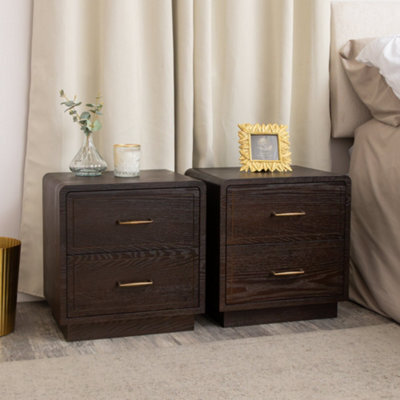 Melody Maison Pair Of Dark Wood 2 Drawer Bedside Tables - Kingsley Range - image 1