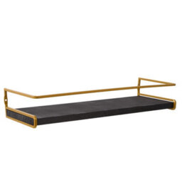 Living And Home Set Of 2 Wall Mounted Floating Shelves Black Paulownia Wood Gold Frame With Towel Rail - thumbnail 5
