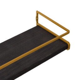 Living And Home Set Of 2 Wall Mounted Floating Shelves Black Paulownia Wood Gold Frame With Towel Rail - thumbnail 6
