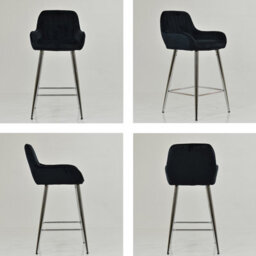 Lakeland Furniture Hamilton Black Velvet Chrome Fixed Base Bar Stool - thumbnail 2