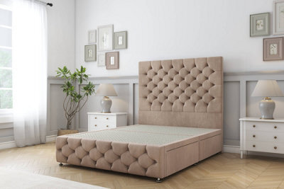"Sloomy Watson Mink Naples Divan Bed 4 Drawers-26"" Strutted Headboard & 12"" Footboard 4'6 Double" - image 1