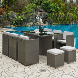 Home Detail 10 Seater Outdoor Rattan Cube Dining Set, Grey Rattan - thumbnail 1