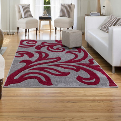 Smart Living Modern Thick Soft Carved Area Rug, Living Room Carpet, Kitchen Floor, Bedroom Soft Rugs 80Cm X 150Cm - Grey Red - image 1