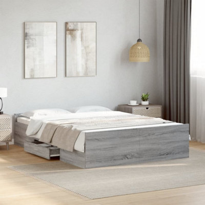 Berkfield Bed Frame With Drawers Without Mattress Grey Sonoma 135X190 Cm Double - image 1