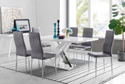 Furniturebox Uk Atlanta 6 White Dining Table And 6 Grey Velvet Milan Chairs - thumbnail 1