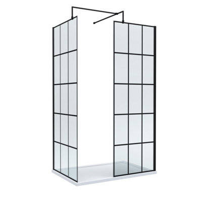 Balterley 8mm Glass Walk In Wetroom Screens With Matt Black Framed Design And White Shower Tray - 1200 X 800mm - image 1