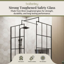 Balterley 8mm Glass Walk In Wetroom Screens With Matt Black Framed Design And White Shower Tray - 1200 X 800mm - thumbnail 3