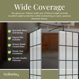 Balterley 8mm Glass Walk In Wetroom Screens With Matt Black Framed Design And White Shower Tray - 1200 X 800mm - thumbnail 4
