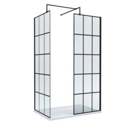 Balterley 8mm Glass Walk In Wetroom Screens With Matt Black Framed Design And White Shower Tray - 1200 X 800mm - thumbnail 1