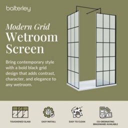 Balterley 8mm Glass Walk In Wetroom Screens With Matt Black Framed Design And White Shower Tray - 1200 X 800mm - thumbnail 2