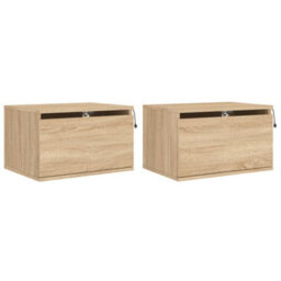 Berkfield Wall-Mounted Bedside Cabinets With Led Lights 2 Pcs Sonoma Oak - thumbnail 2
