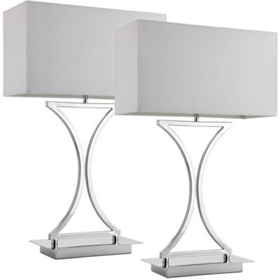 2 Pack Modern Table Lamp Light Chrome Metal & White Shade Square Desk Sideboard - image 1