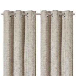 GoodHome Ruvor Beige Plain Woven Lined Eyelet Curtain (W)167Cm (L)183Cm, Pair - thumbnail 1