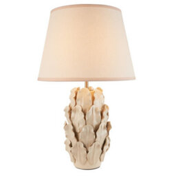 Luminosa Lighting Luminosa Layered Leaf Ivory Crackle Glaze Table Lamp With Vintage White Fabric Ivy Shade 35Cm B22 - thumbnail 1