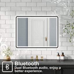 Probaty Bathrooms 3-Color Led Mirror Backlit,80X60Cm With Bluetooth And Clock,memory Function,anti-Fog Wall Black Framed Mirror - thumbnail 5