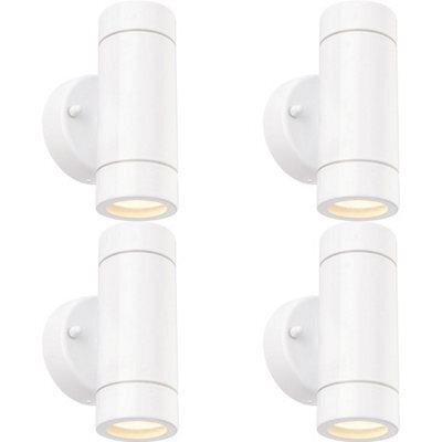 4 Pack Up & Down Twin Outdoor Ip44 Wall Light - 2 X 7W Gu10 Led - Gloss White - image 1