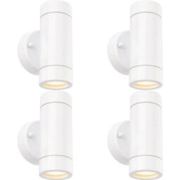 4 Pack Up & Down Twin Outdoor Ip44 Wall Light - 2 X 7W Gu10 Led - Gloss White