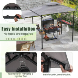 Costway 318 X 153 Cm Grill Bbq Gazebo W/ Side Awning Outdoor Barbecue Canopy Grilling Shelter - thumbnail 9