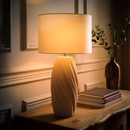 Valuelights Lydia Natural Linen Drum Lamp Shade Tall Swirl Natural Table Lamp With Led Bulb - thumbnail 1