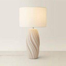 Valuelights Lydia Natural Linen Drum Lamp Shade Tall Swirl Natural Table Lamp With Led Bulb - thumbnail 2