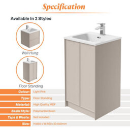 Plum&clay Jenner Light Pink Freestanding Vanity Unit & Basin Set (W)500mm (H)855mm - thumbnail 4