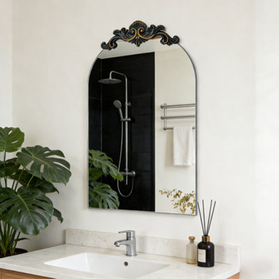 Artloge 60X94.5Cm Arched Wall Mirror Window Decorative Ornate Scroll Carved Baroque Mirror - image 1