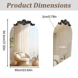 Artloge 60X94.5Cm Arched Wall Mirror Window Decorative Ornate Scroll Carved Baroque Mirror - thumbnail 2