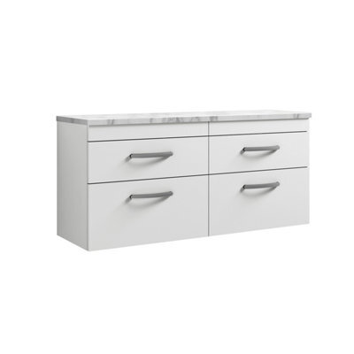 Balterley Millwich Contemporary 4 Drawer Wall Hung Vanity Unit With Laminate Carrara Marble Worktop, Gloss White, 1200mm - image 1
