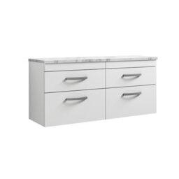 Balterley Millwich Contemporary 4 Drawer Wall Hung Vanity Unit With Laminate Carrara Marble Worktop, Gloss White, 1200mm