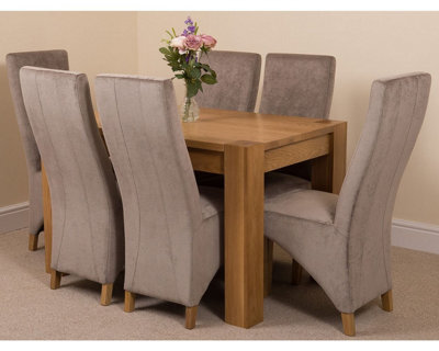 That's Furniture Kuba 125 X 80 Cm Chunky Oak Small Dining Table And 6 Chairs Dining Set With Lola Grey Fabric Chairs - image 1