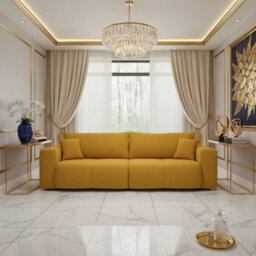 Furyn 3 Seater Sofa Bed With 2 Bedding Storage Compartments 135 X 202Cm Sleep Area Freestanding Upholstered Back Mustard - thumbnail 2