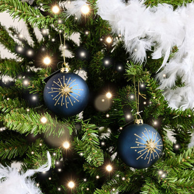 Melody Maison Set Of 2 Navy Blue & Gold Glittered Starburst Baubles - 8Cm - image 1
