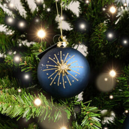 Melody Maison Set Of 2 Navy Blue & Gold Glittered Starburst Baubles - 8Cm - thumbnail 4