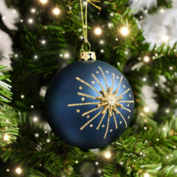Melody Maison Set Of 2 Navy Blue & Gold Glittered Starburst Baubles - 8Cm - thumbnail 3