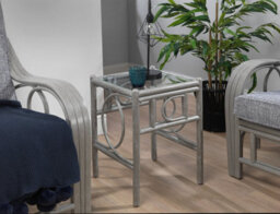 Desser Madrid Grey Lamp Table With Glass Top - Natural Rattan - thumbnail 2