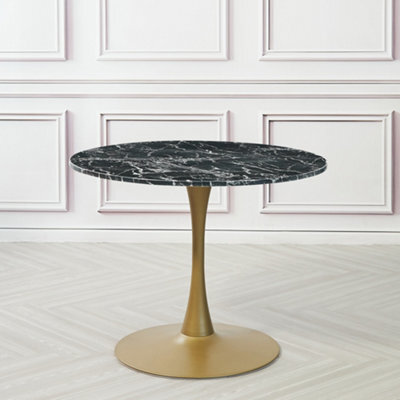 100Cm Black Round Marble Dining Table With Golden Metal Tulip Legs, Suitable For 4 Seaters - image 1