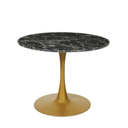 100Cm Black Round Marble Dining Table With Golden Metal Tulip Legs, Suitable For 4 Seaters - thumbnail 2