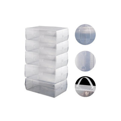 Accessotech 5 Mens Stack & Fold Plastic Shoe Storage Boxes Clear Stackable Organiser - image 1