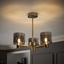 Valuelights Demi Brushed Chrome And Smoked Glass 3 Arm Chandelier Ceiling Light And Bulbs - thumbnail 5