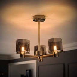 Valuelights Demi Brushed Chrome And Smoked Glass 3 Arm Chandelier Ceiling Light And Bulbs