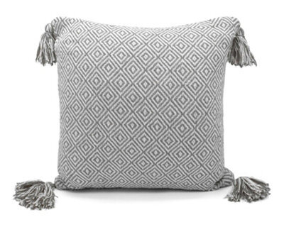 Velosso Shabby Chic Woven Texture Sofa Cushion, Zip Closure, Machine Washable, Decorative Cushion, Living Room Decor - Grey