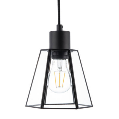 Happy Homewares Industrial Lantern Pendant Lamp Shade In Matte Black With Clear Glass - image 1